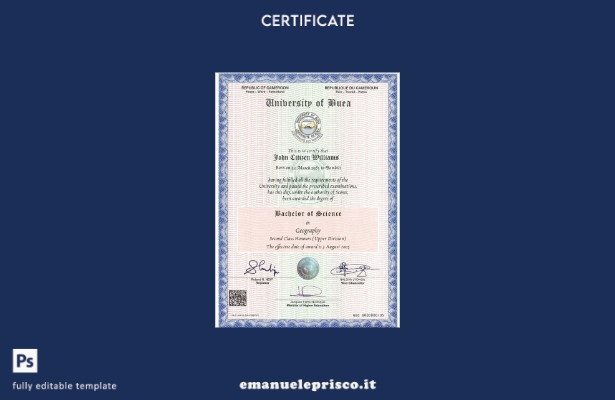 modello di certificato universitario del Camerun in stile verificato